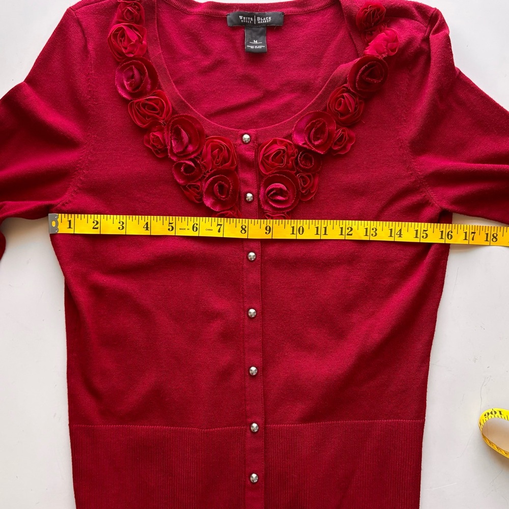 White House Black Market Red Cardigan with Floral Accents - Picture 8 of 10